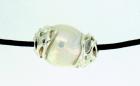Collana cuoio con perla barocca e argento cod.0030
